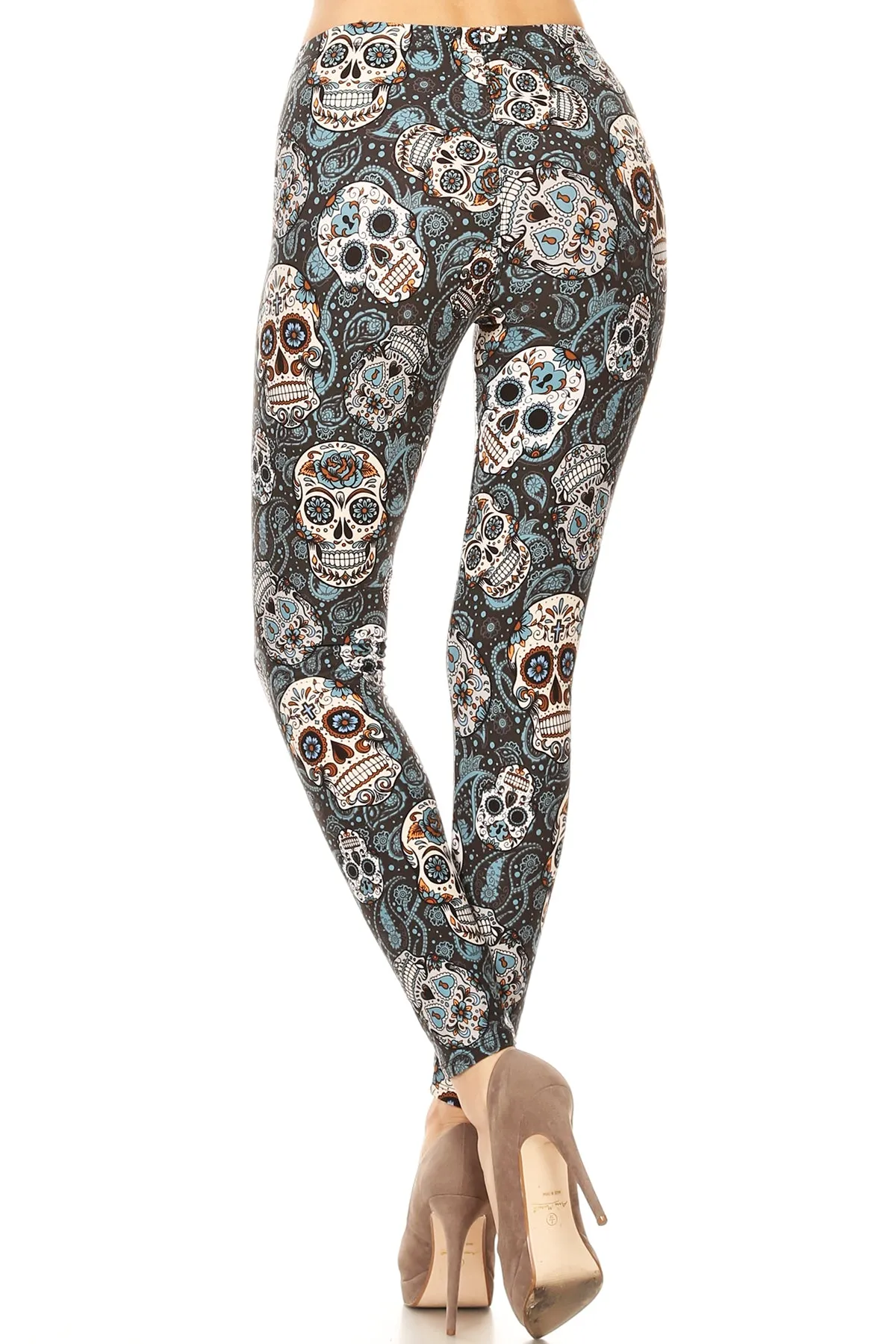 Blue Paisley Skulls Leggings (Super Soft)