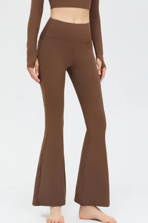 Brown Sport High Waist Stretch Pocket Flared Shaping Yoga Pants