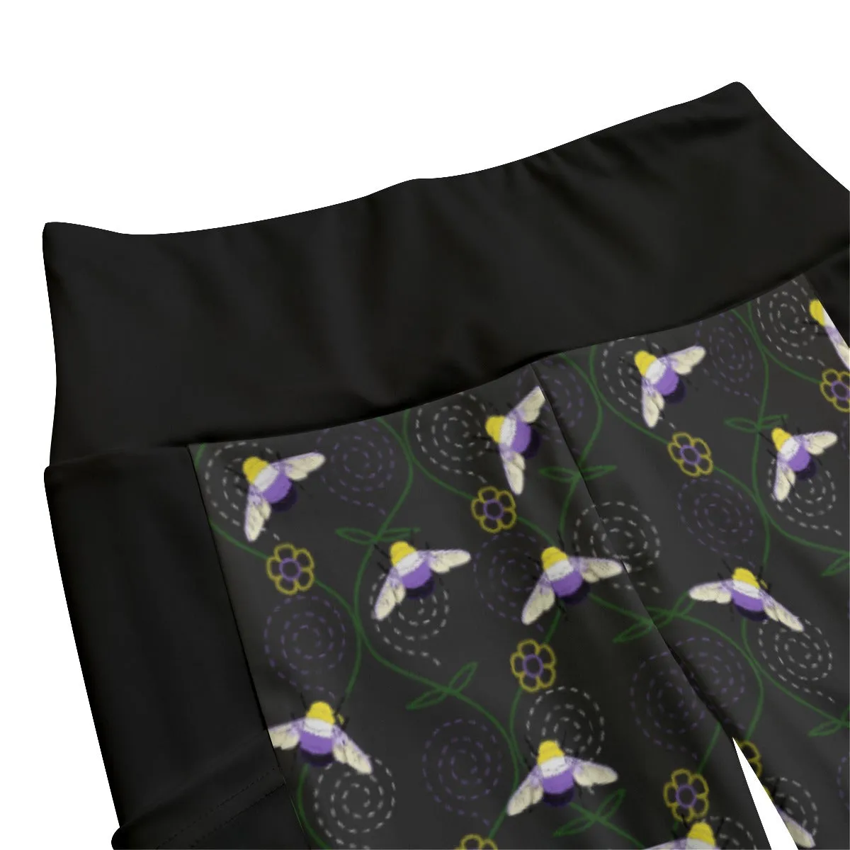 Bumblebee and Vine Trellis Patterned High Waist Leggings With Side Pockets | Choose Your Colourway