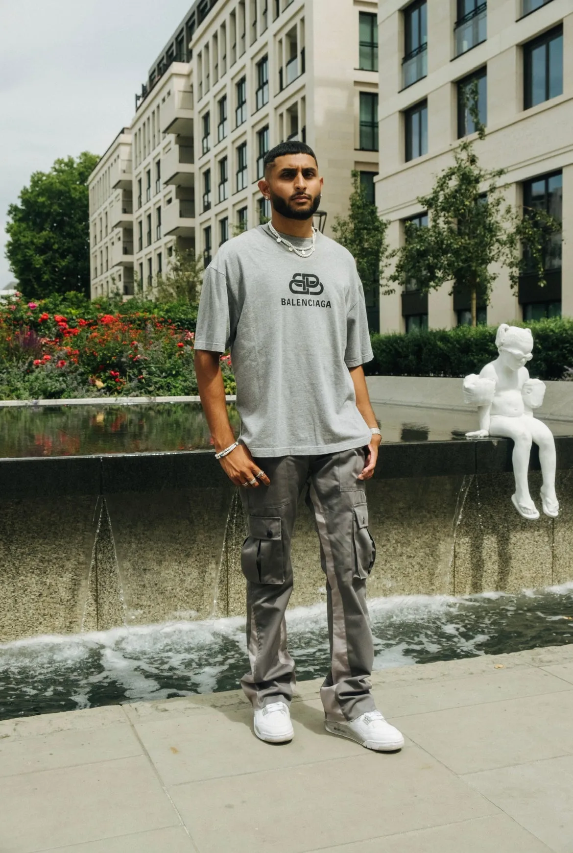 CARGO FLARE TROUSERS - GREY