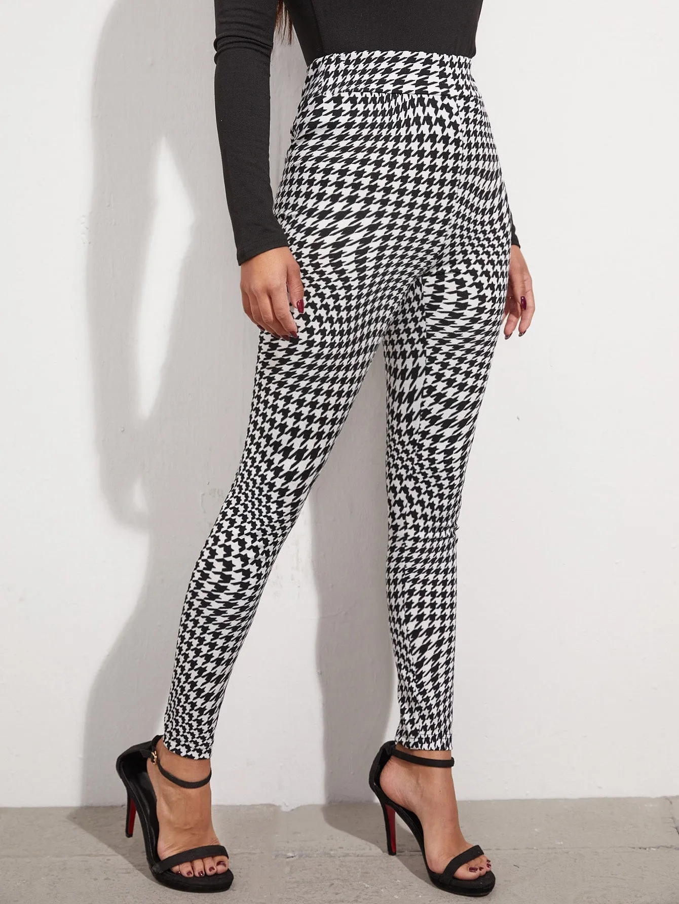 Casual Houndstooth Long Women Leggings