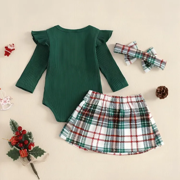 Christmas Plaid Pleated Mini Skirt Set