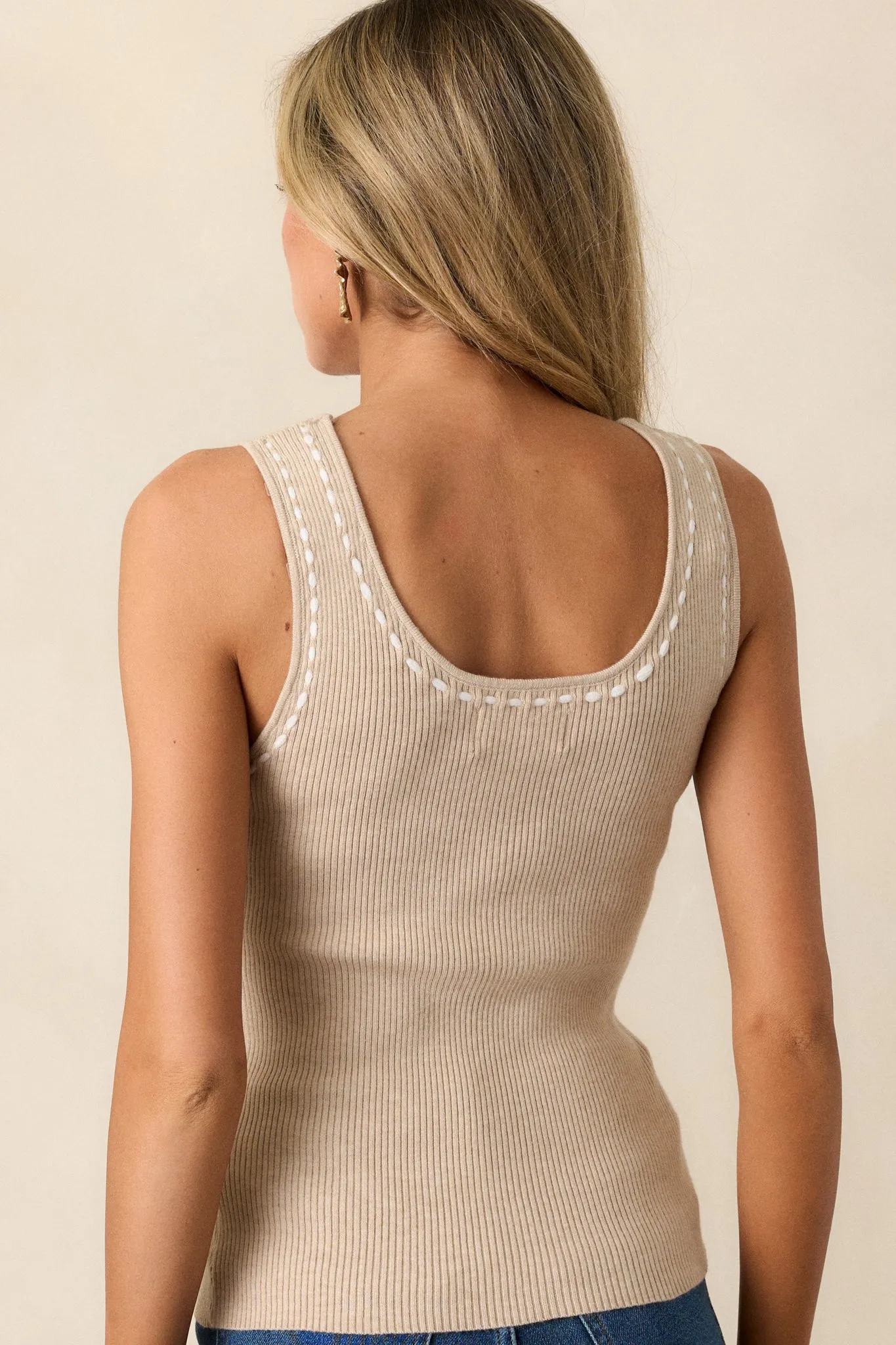 Coconut Dream Beige Stitch Tank