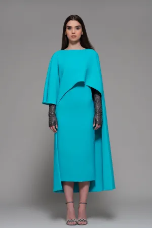 Column Midi Dress with Cape