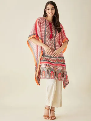 Coral Ethnic Motif Printed Kaftan Kurta