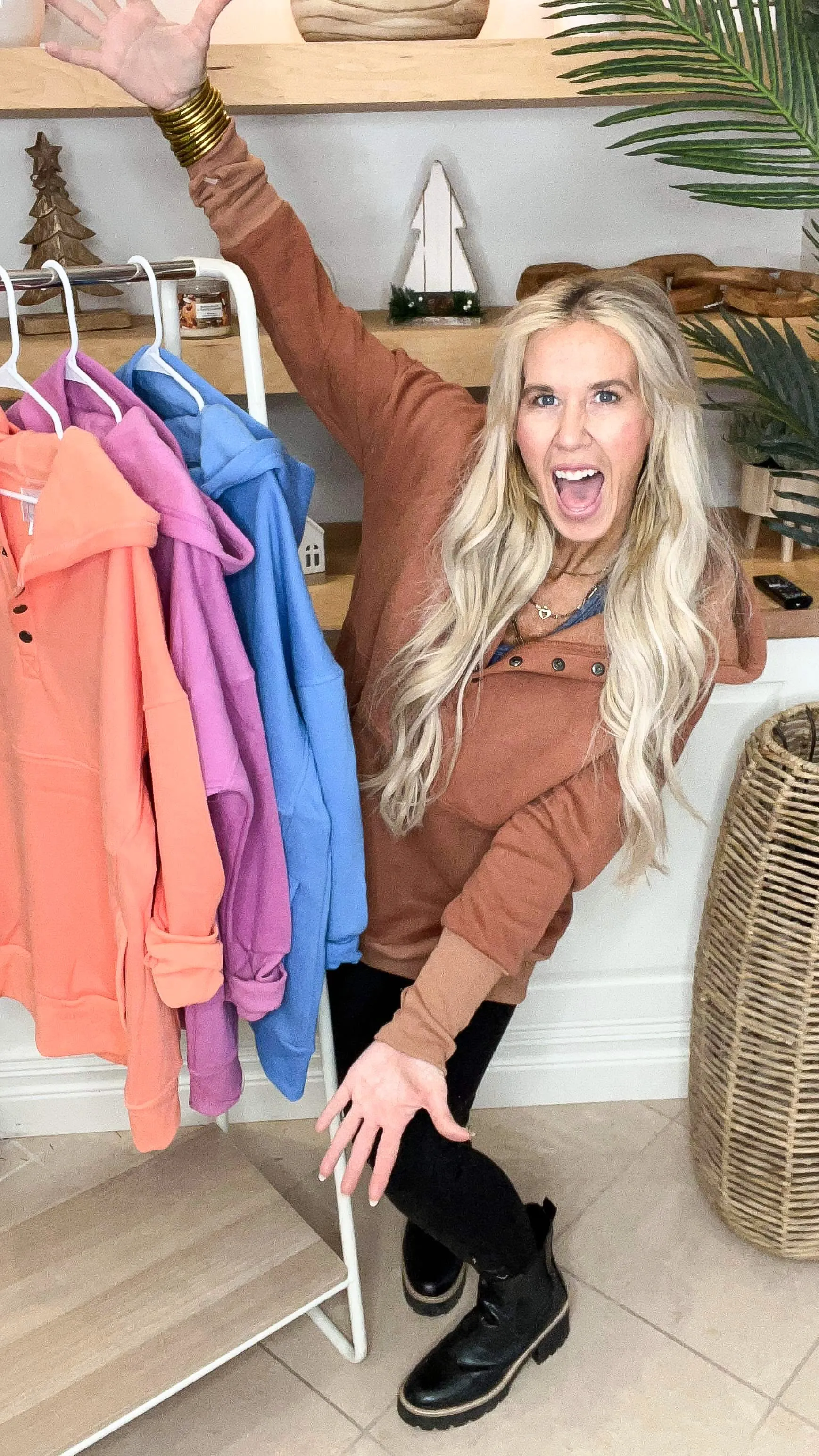 Coral Never Take Off Button Front Tunic Hoodie with Pockets by Salty Wave*