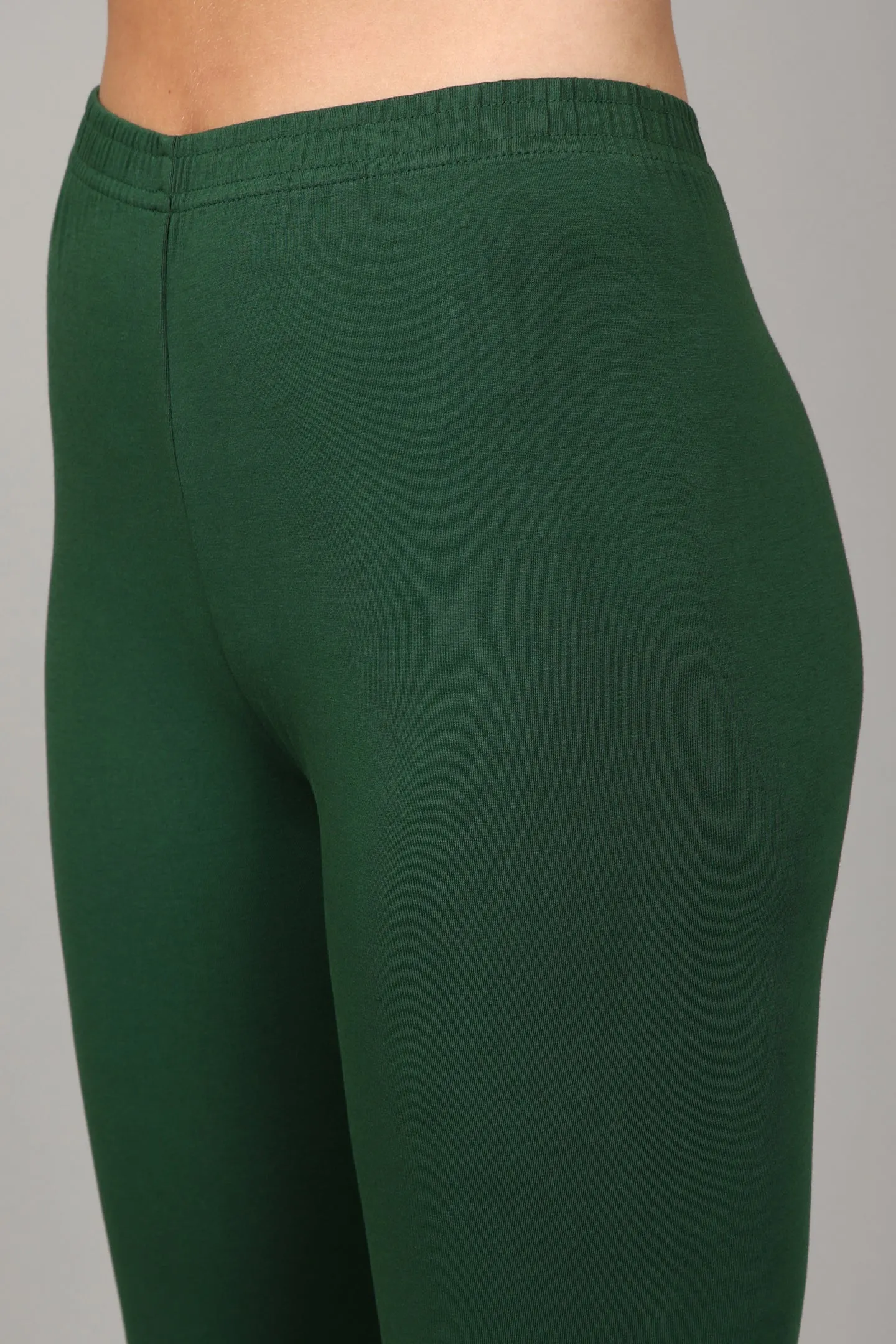 COTTON CHURIDAR LEGGINGS - BOTTLE GREEN