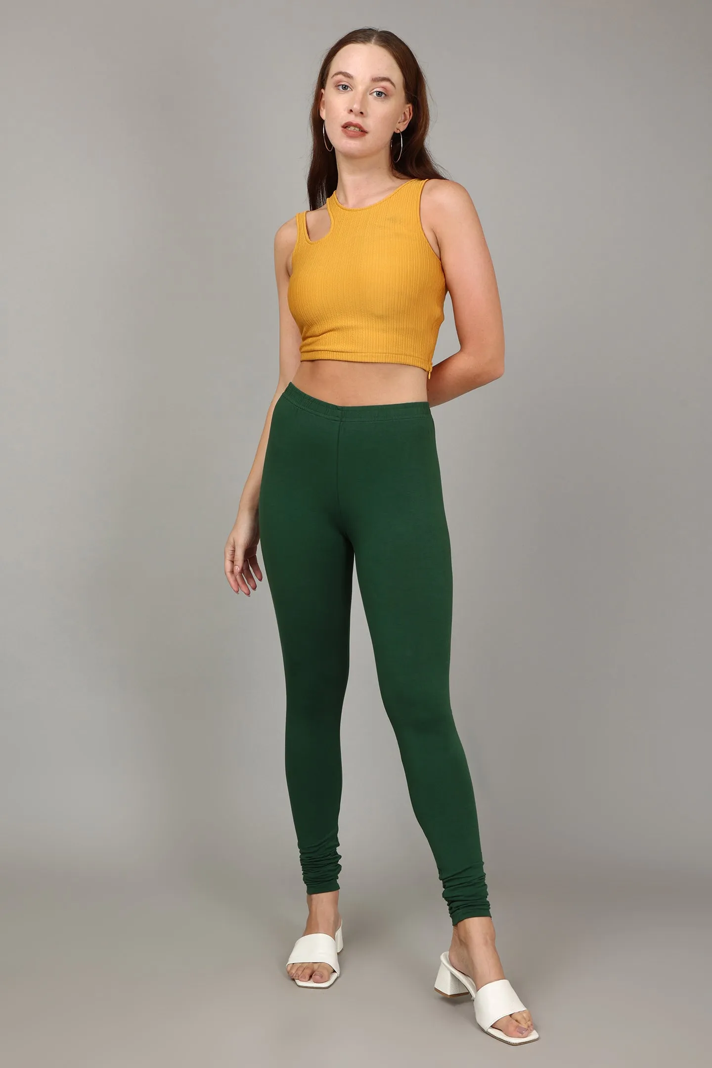 COTTON CHURIDAR LEGGINGS - BOTTLE GREEN