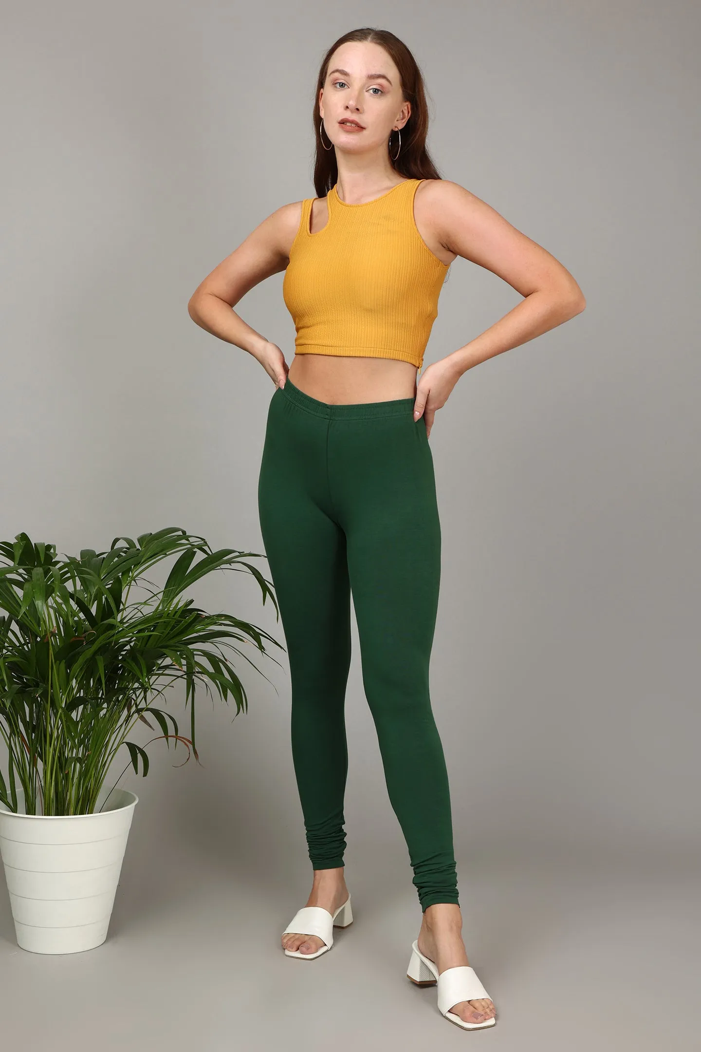 COTTON CHURIDAR LEGGINGS - BOTTLE GREEN