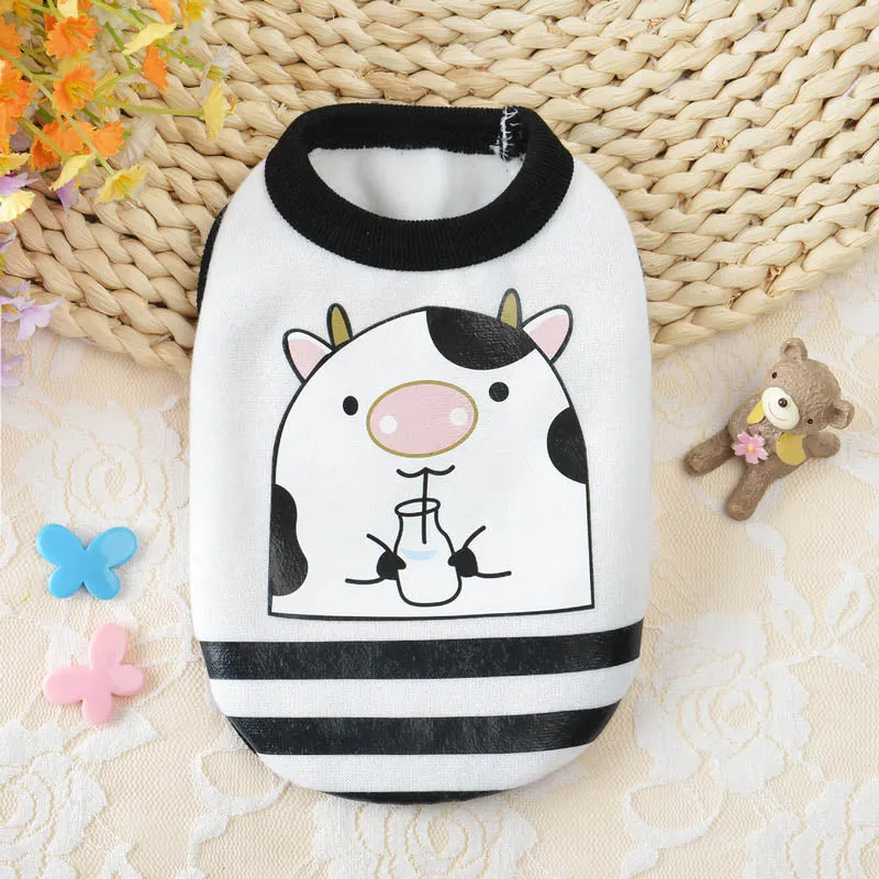 Cow Drinking Milk Design Spring Small Dog Tank Top