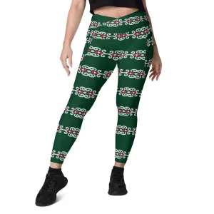Crossover Green Leggings with Pockets