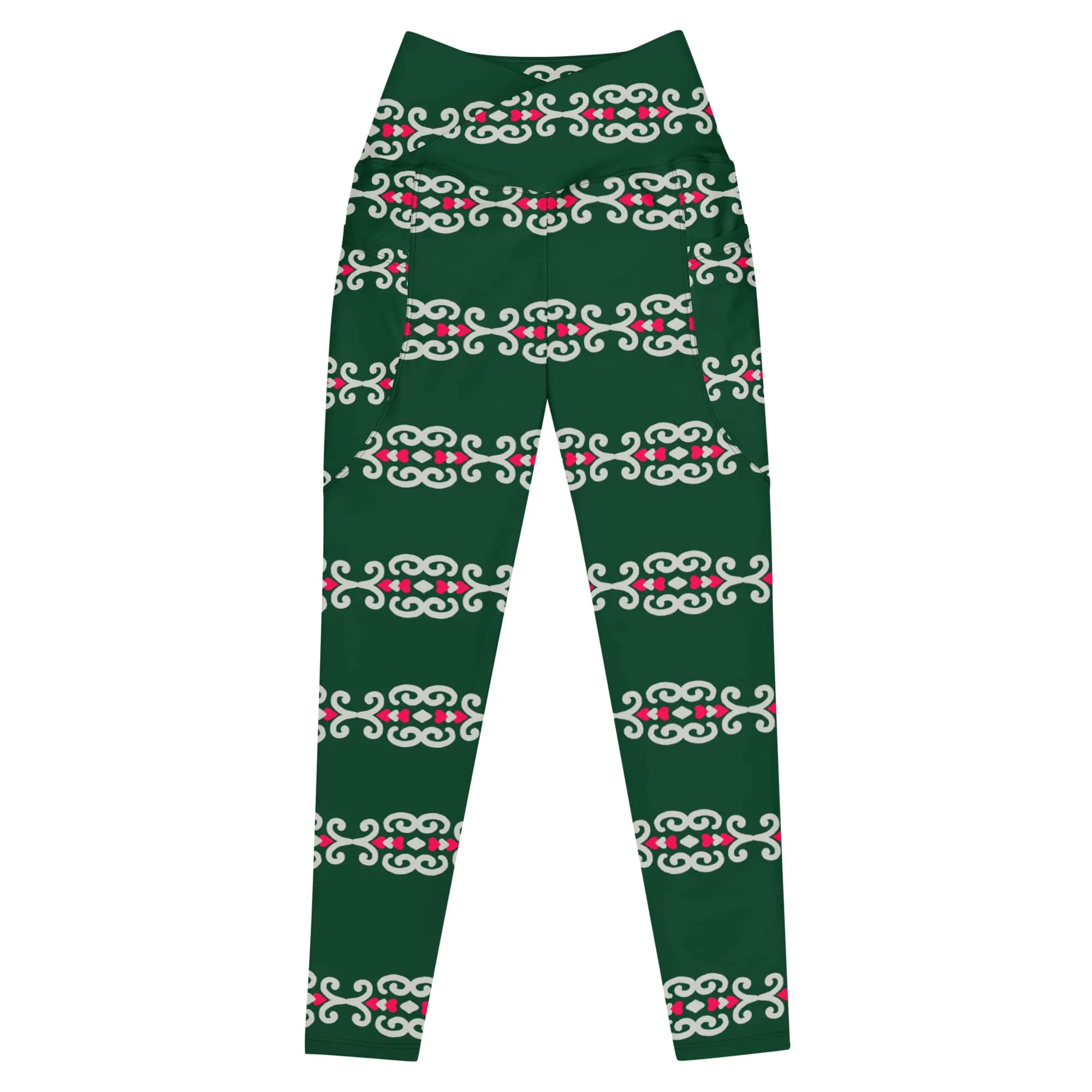 Crossover Green Leggings with Pockets