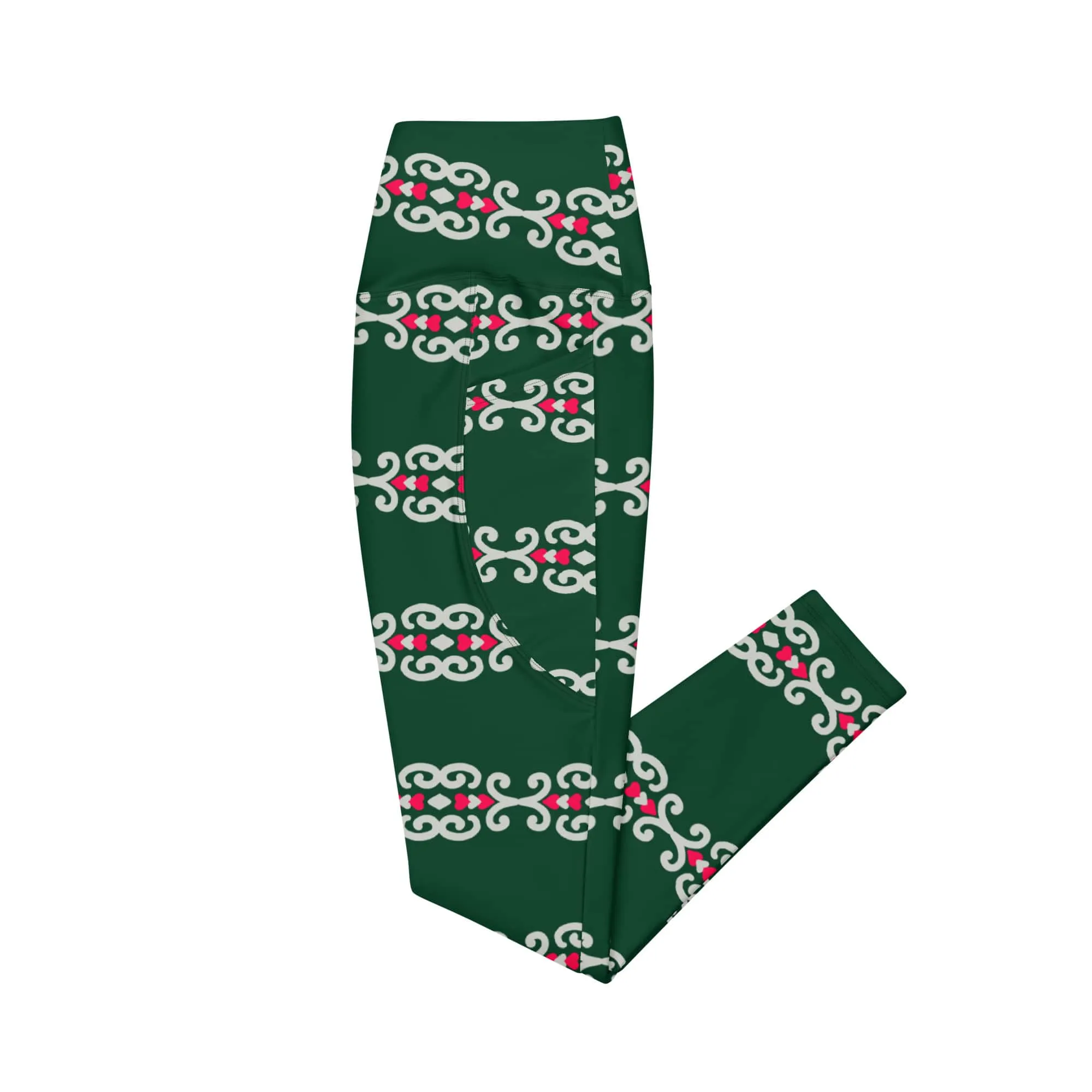 Crossover Green Leggings with Pockets