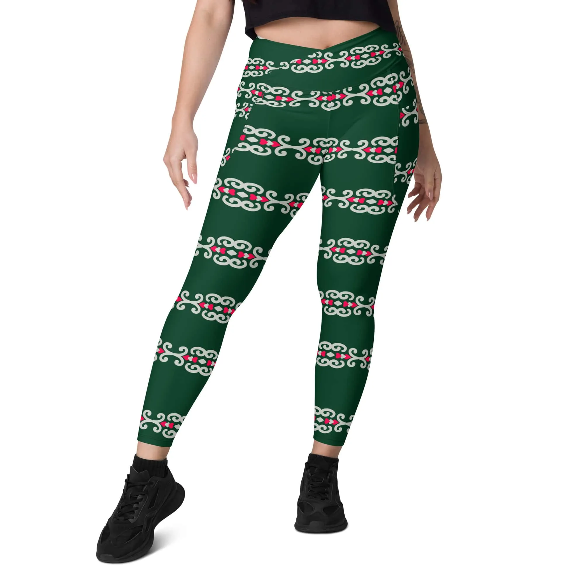 Crossover Green Leggings with Pockets