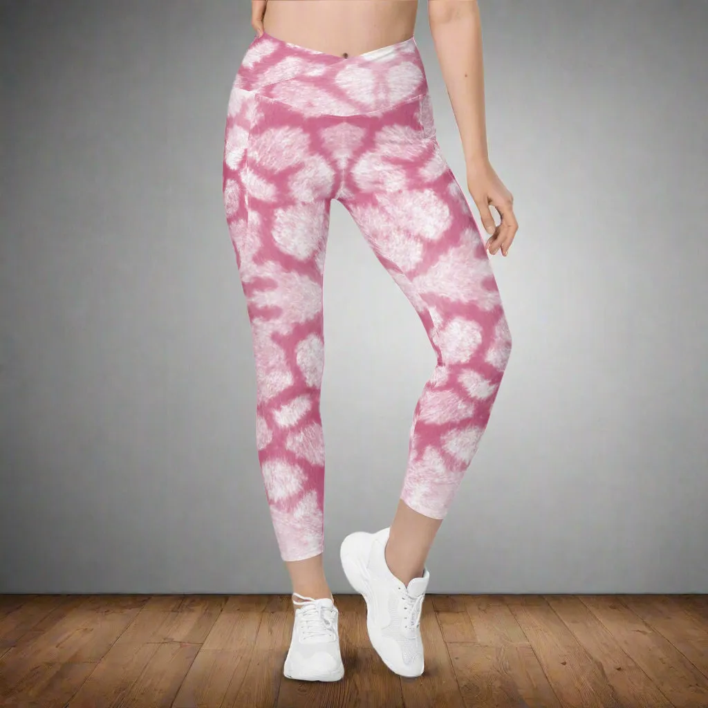 Cute Animal Print Crossover Leggings with Pockets, lioness-love
