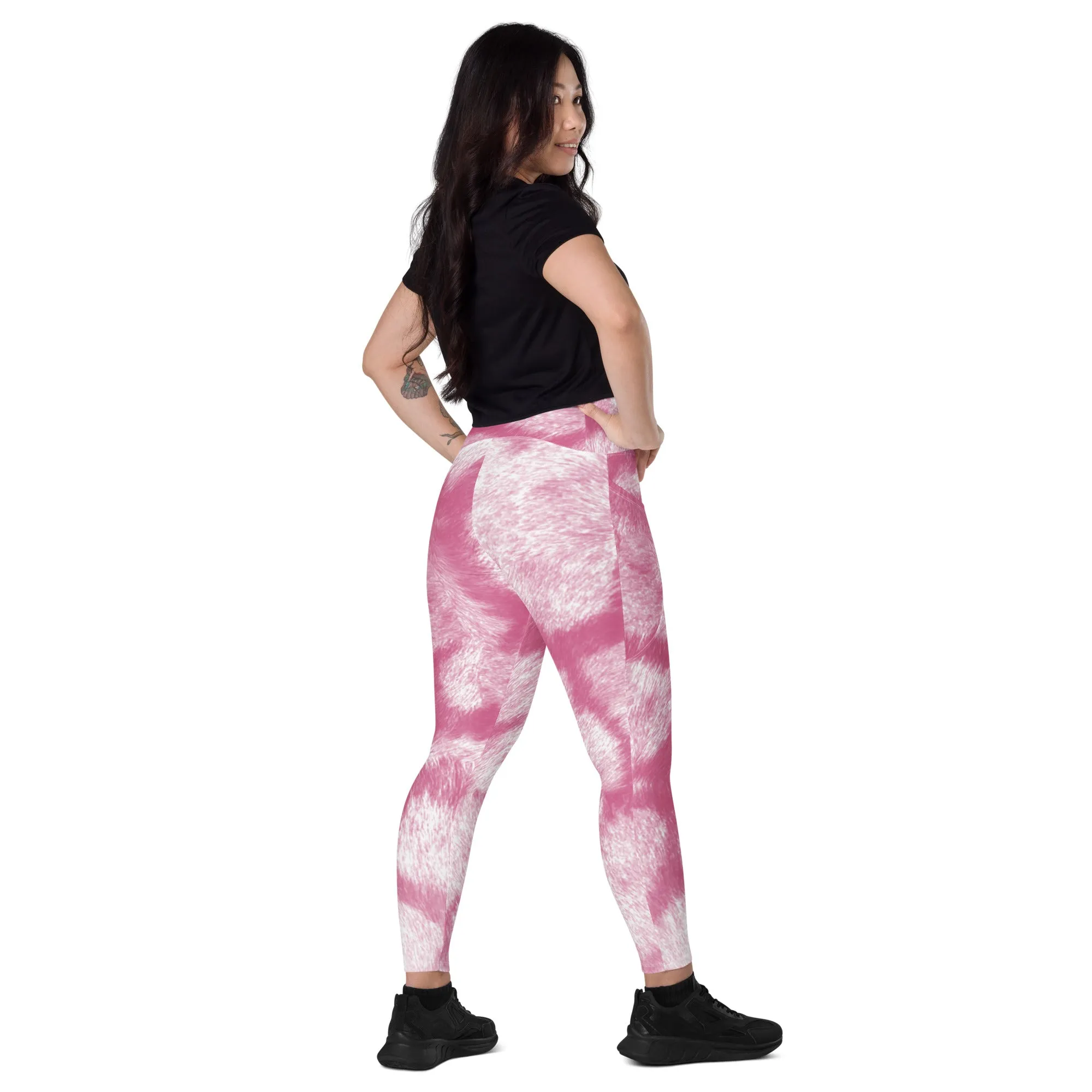 Cute Animal Print Crossover Leggings with Pockets, lioness-love