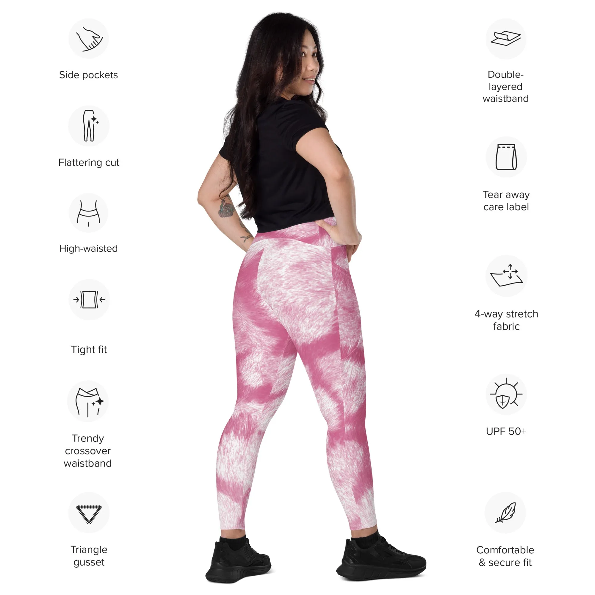Cute Animal Print Crossover Leggings with Pockets, lioness-love