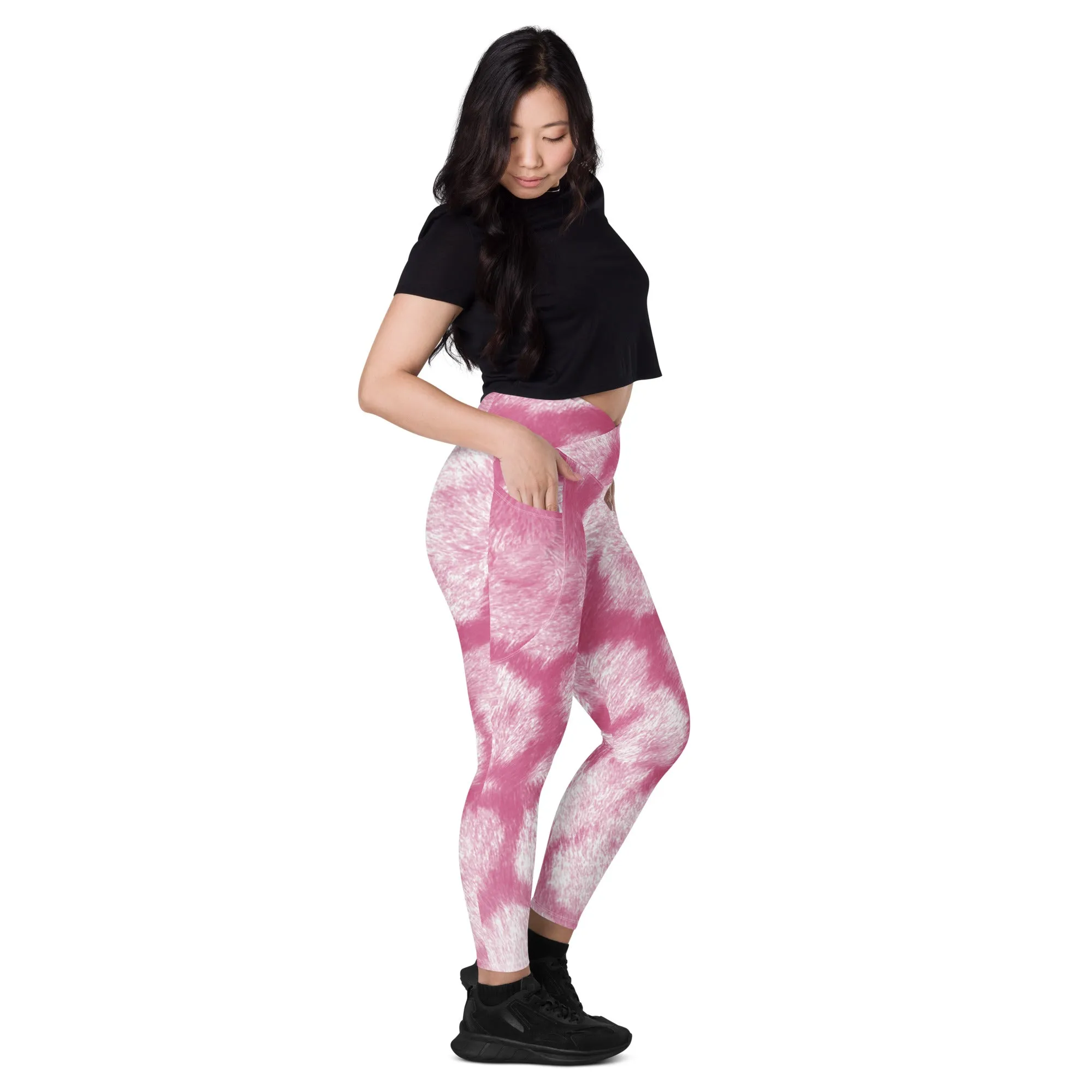 Cute Animal Print Crossover Leggings with Pockets, lioness-love