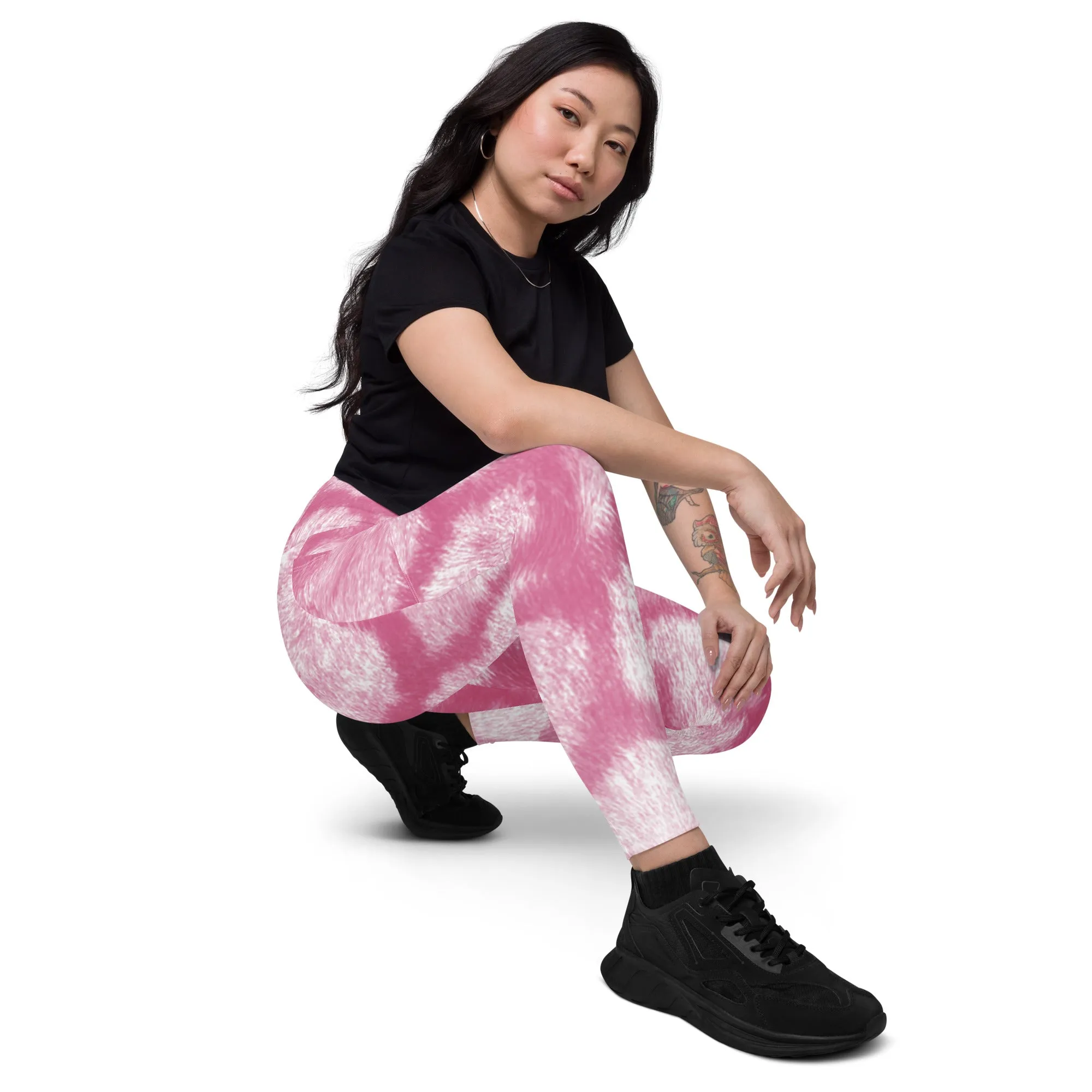 Cute Animal Print Crossover Leggings with Pockets, lioness-love