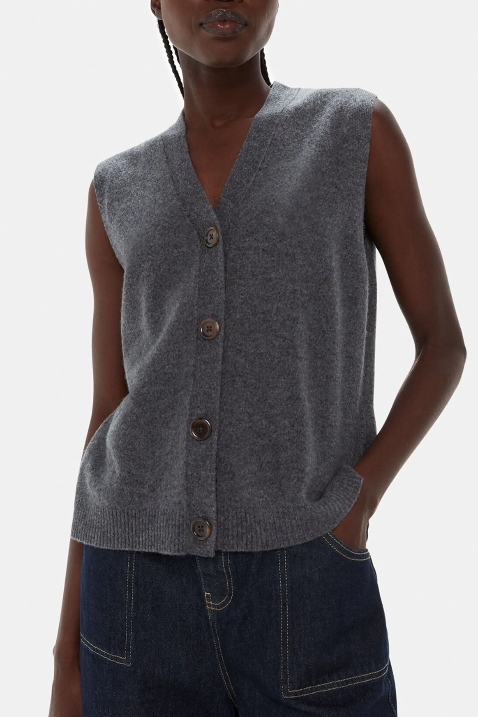 Dark Grey Wool Button Through Tank