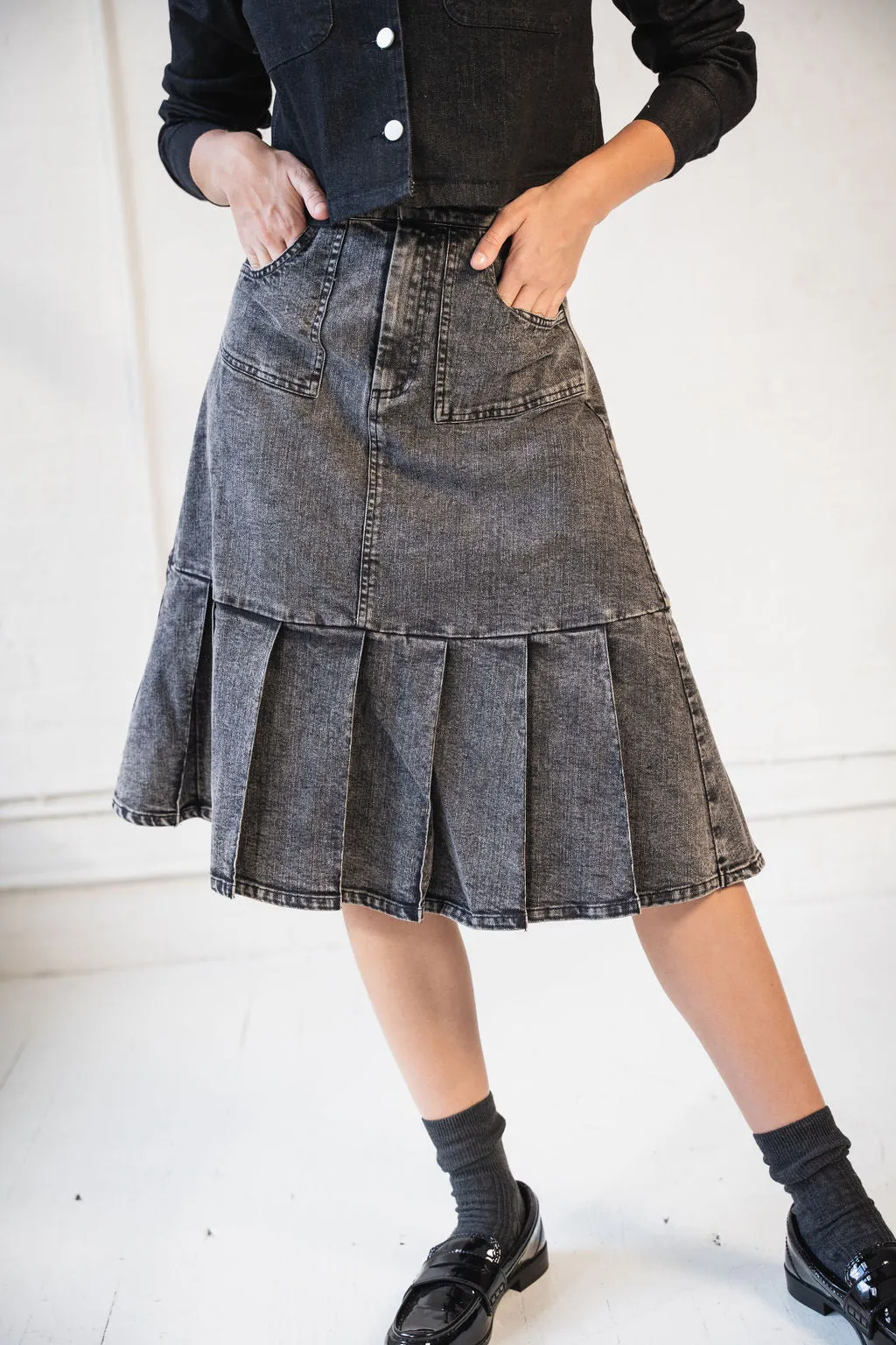 Denim Pleated Skirt