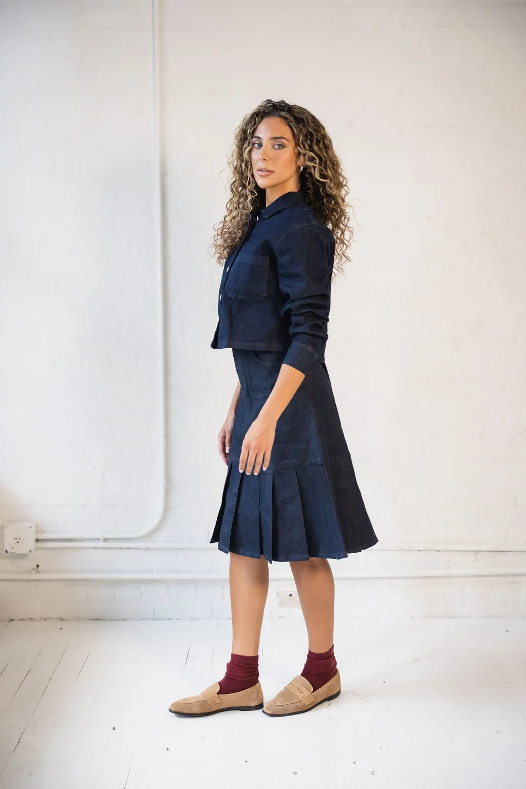 Denim Pleated Skirt