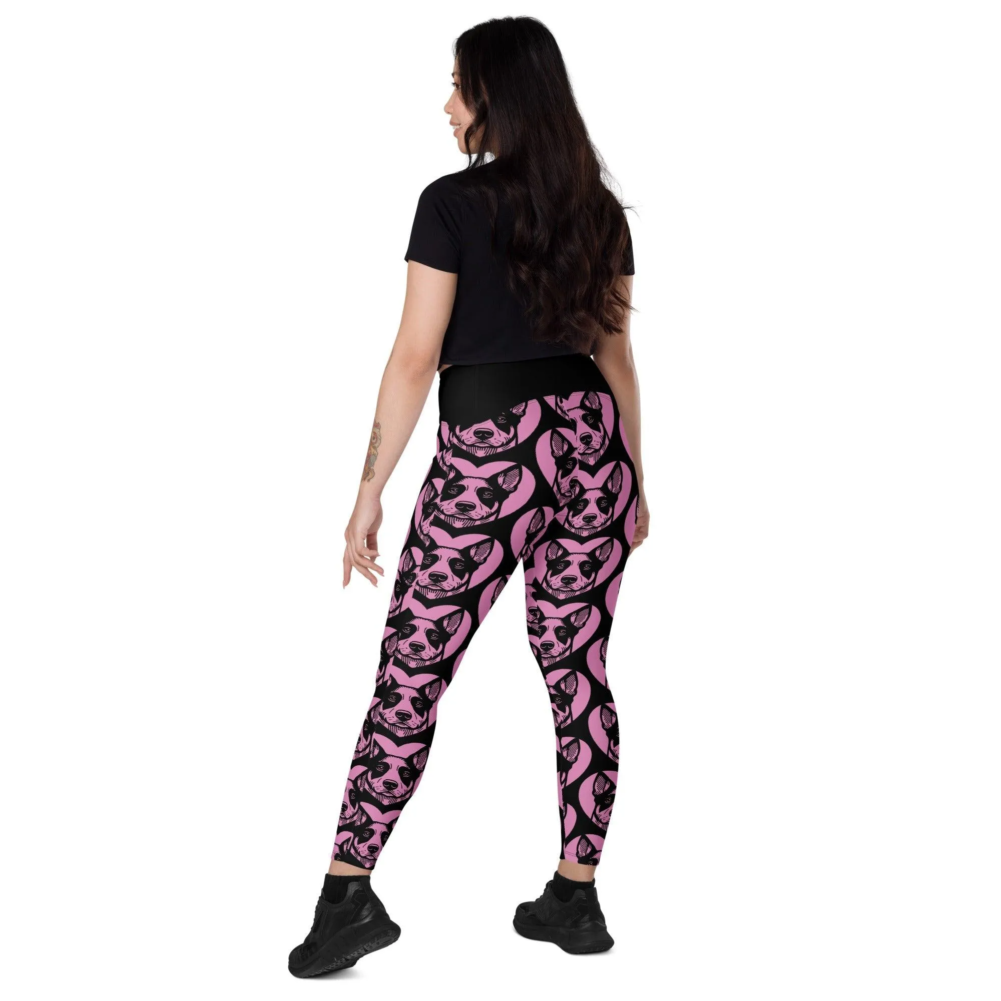 DOG BREED LEGGINGS with pockets - AUSTRALIAN STUMPY TAIL CATTLE DOG - HERTTAHOUND - pink
