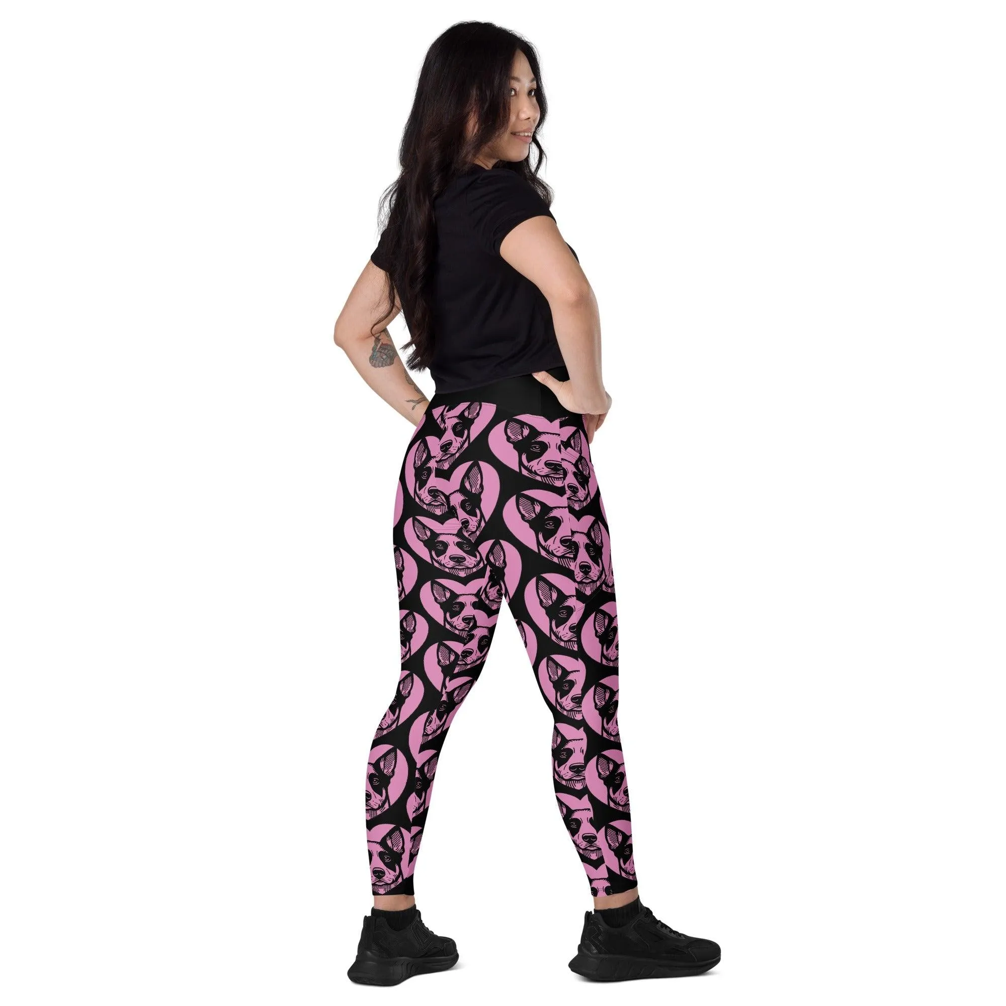 DOG BREED LEGGINGS with pockets - AUSTRALIAN STUMPY TAIL CATTLE DOG - HERTTAHOUND - pink