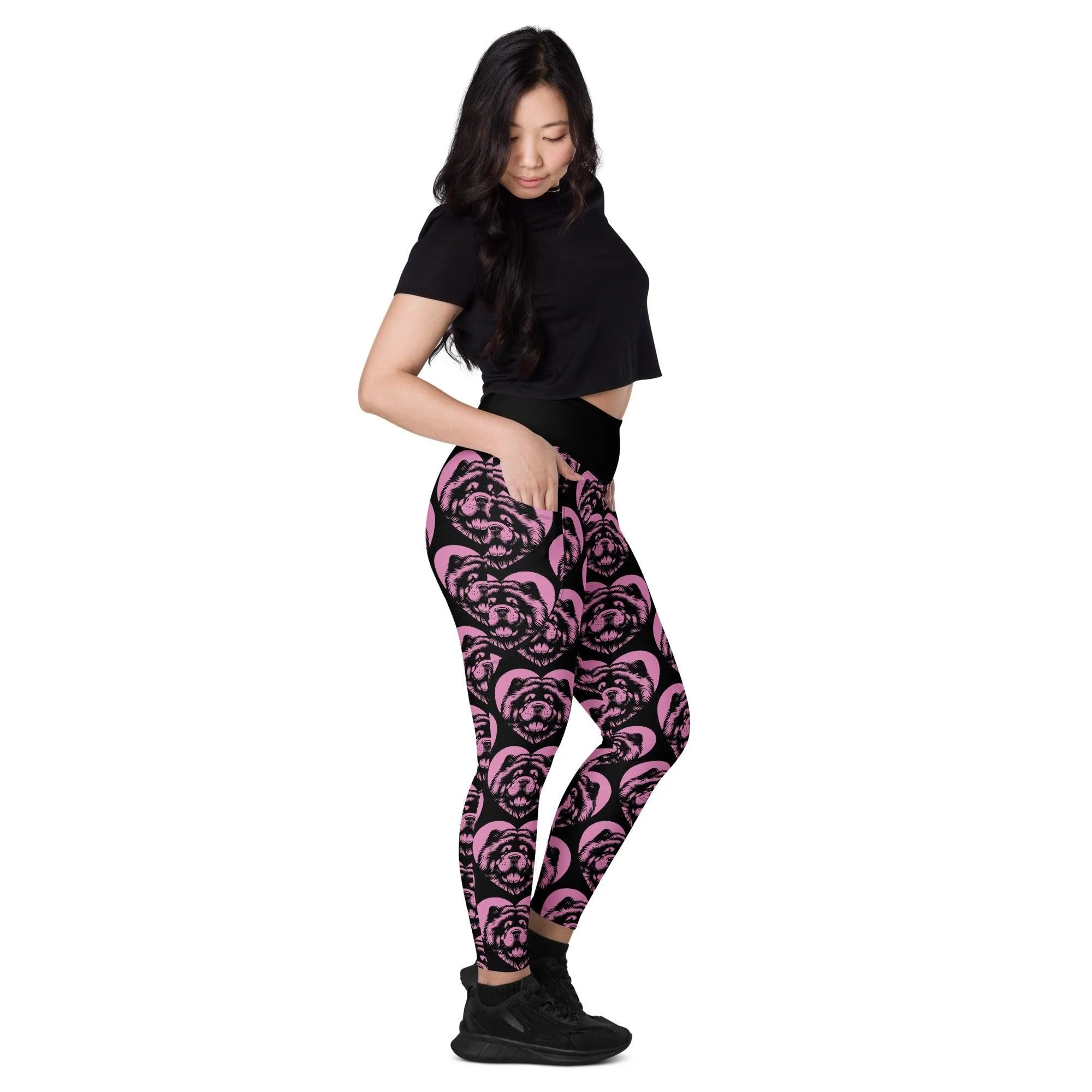 DOG BREED LEGGINGS with pockets - CHOW CHOW - HERTTAHOUND - pink