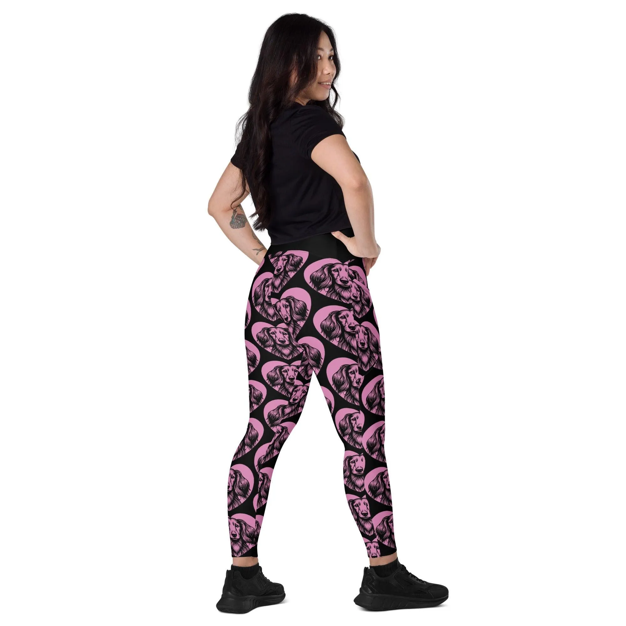 DOG BREED LEGGINGS with pockets - DACHSHUND LONG HAIRED - HERTTAHOUND - pink