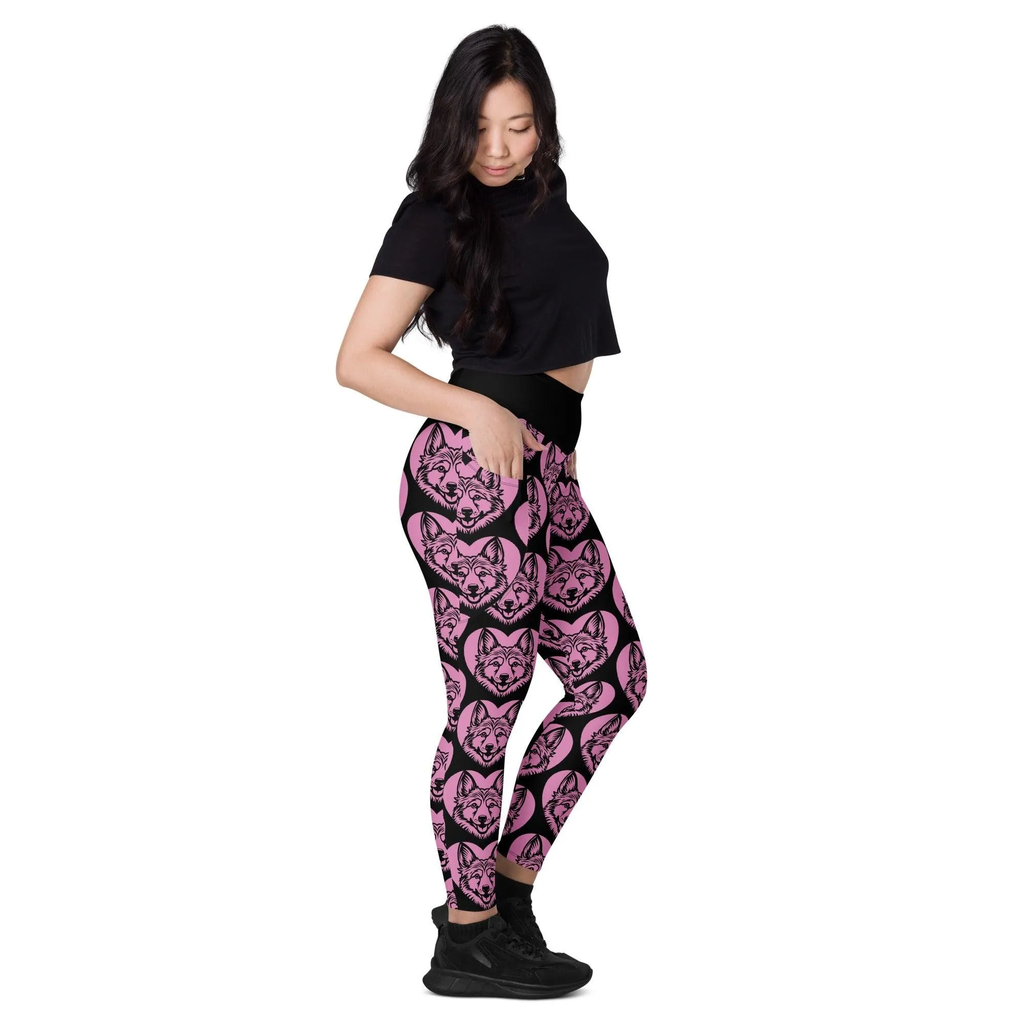 DOG BREED LEGGINGS with pockets - NORWEGIAN LUNDEHUND - HERTTAHOUND - pink
