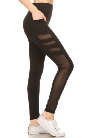 Elegant yoga pants with cutout mesh side panels