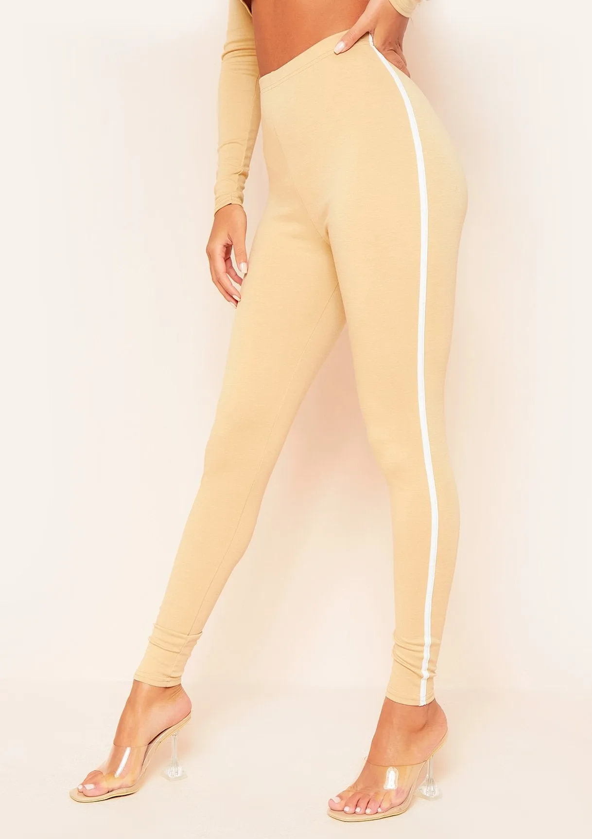 Ellie Beige Contrast Stripe Leggings
