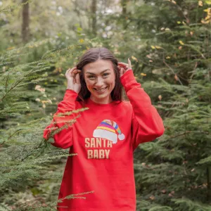 Embroidered Santa Baby Christmas Sweatshirt in Red