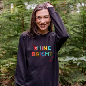 Embroidered Shine Bright Christmas Sweatshirt in Black