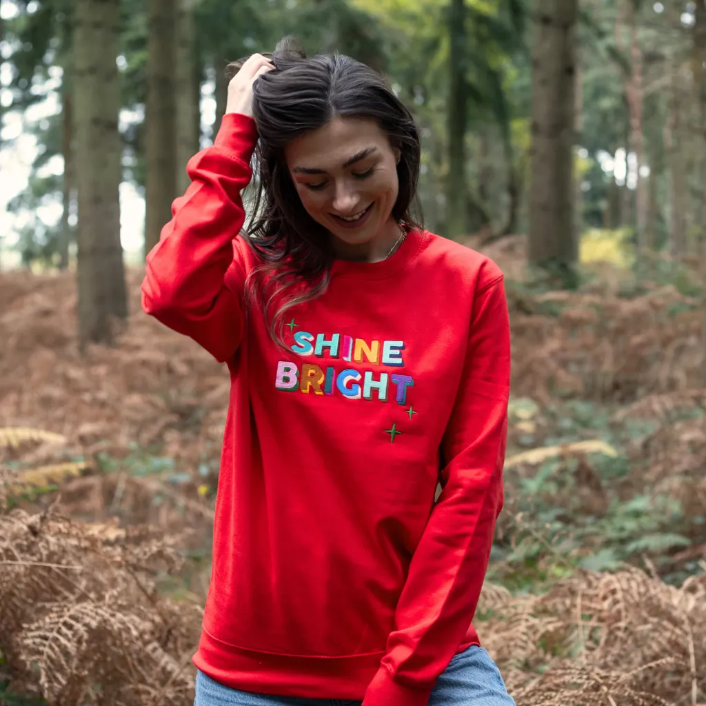 Embroidered Shine Bright Christmas Sweatshirt in Black