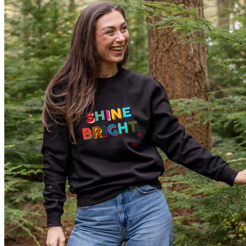 Embroidered Shine Bright Christmas Sweatshirt in Black