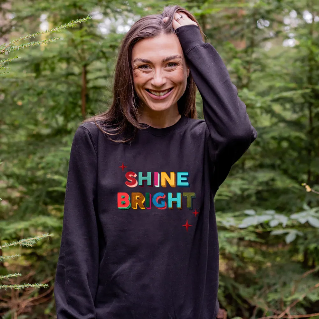 Embroidered Shine Bright Christmas Sweatshirt in Black