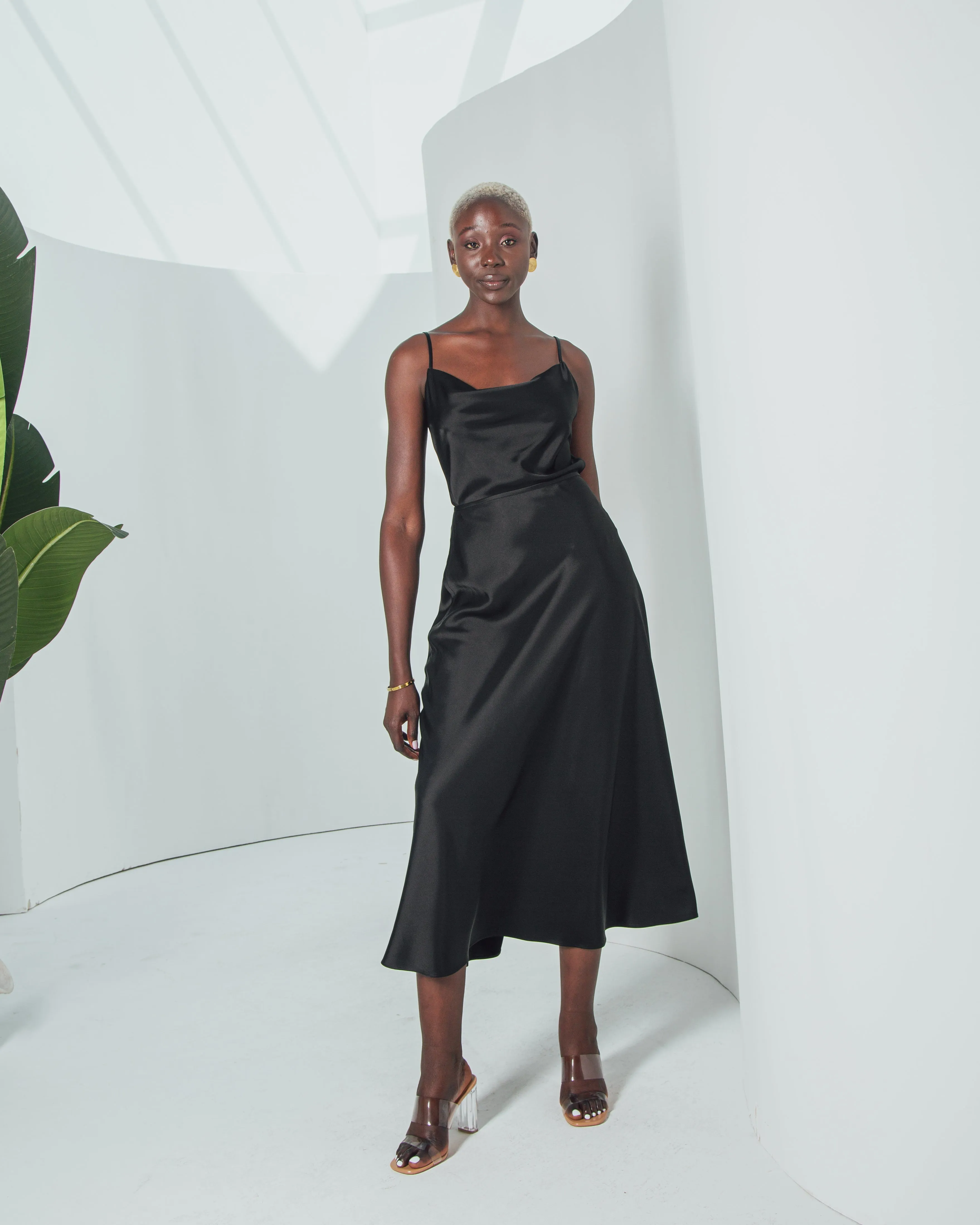 Essentials - Satin A-Line Midi Skirt