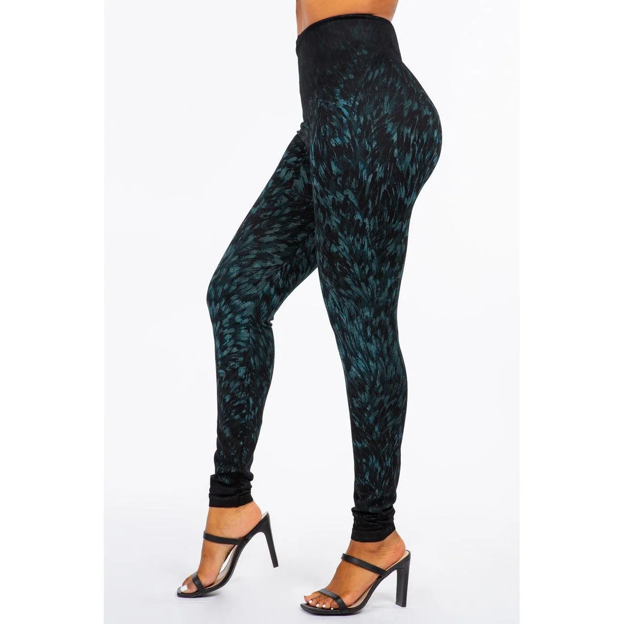 Extended Size High Waist Full Length Leggings with Small Paint Stroke - pic
