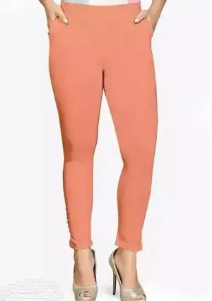 Fabulous Pink Cotton Solid Leggings For Women