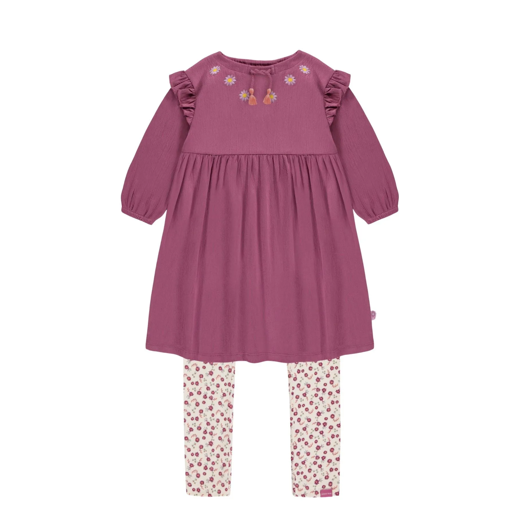 Flared Fit Purple-Pink Crinkle Jersey Dress   Floral Legging Set