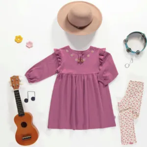 Flared Fit Purple-Pink Crinkle Jersey Dress   Floral Legging Set