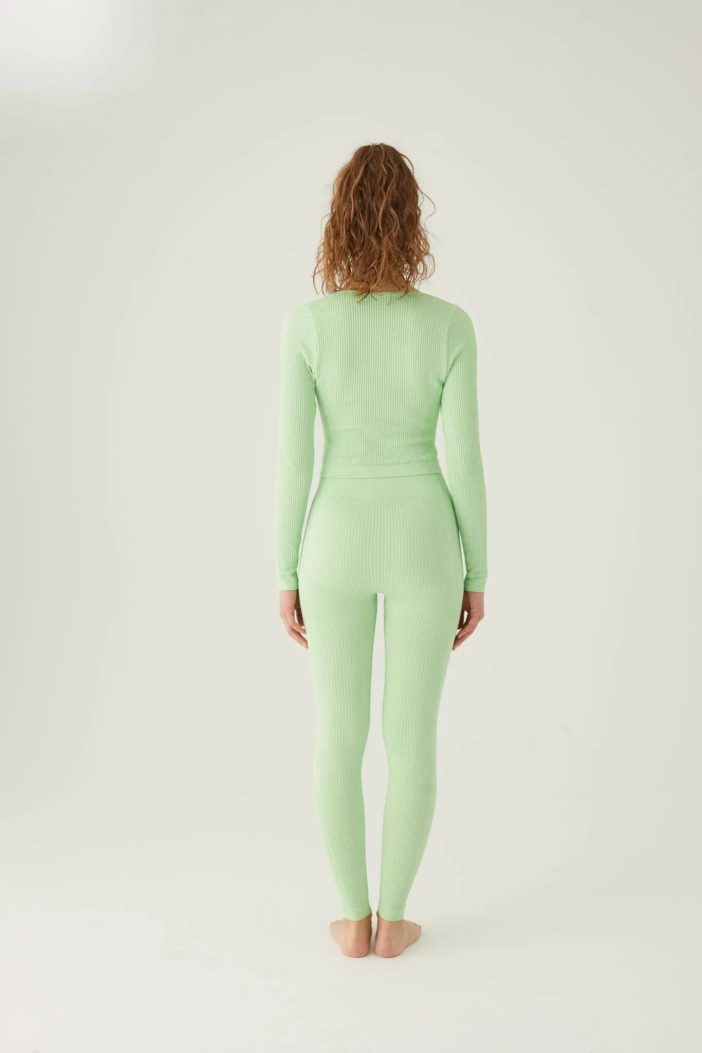 Form & Grace Seamless Ribbed Leggings With Contrast Zip Pistachio