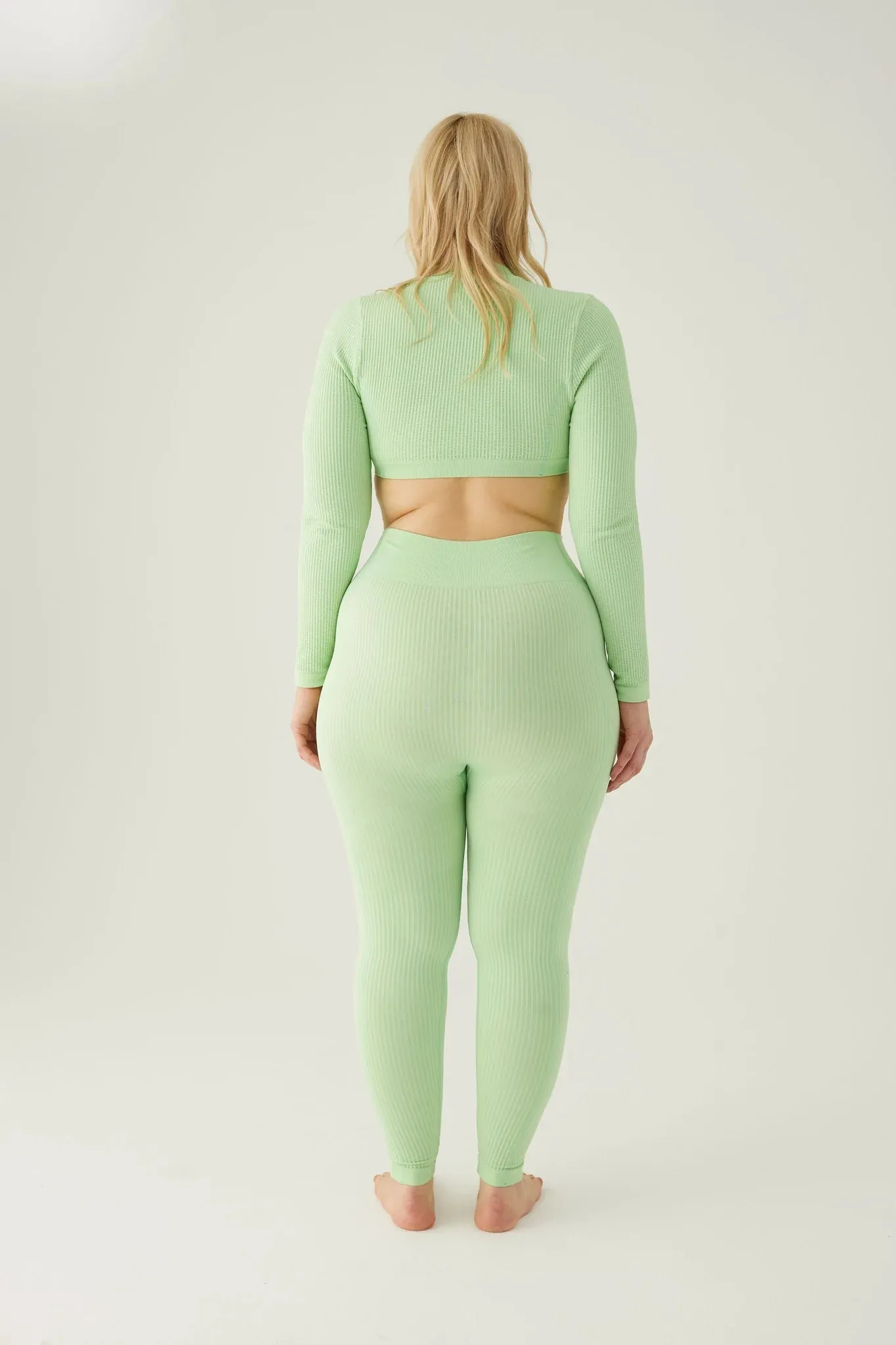 Form & Grace Seamless Ribbed Leggings With Contrast Zip Pistachio