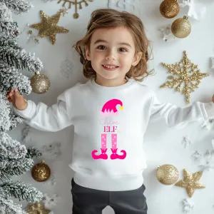 Girls' Custom Christmas Sweatshirt, Pink Christmas Elf Sweatshirt