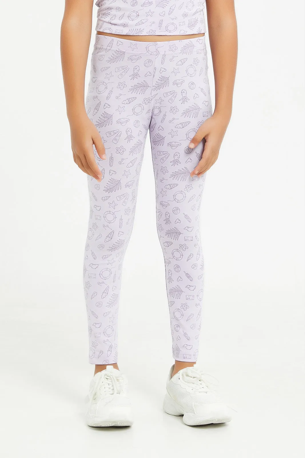 Girls Lilac Print Leggings