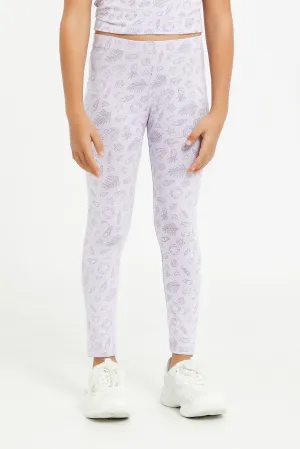 Girls Lilac Print Leggings