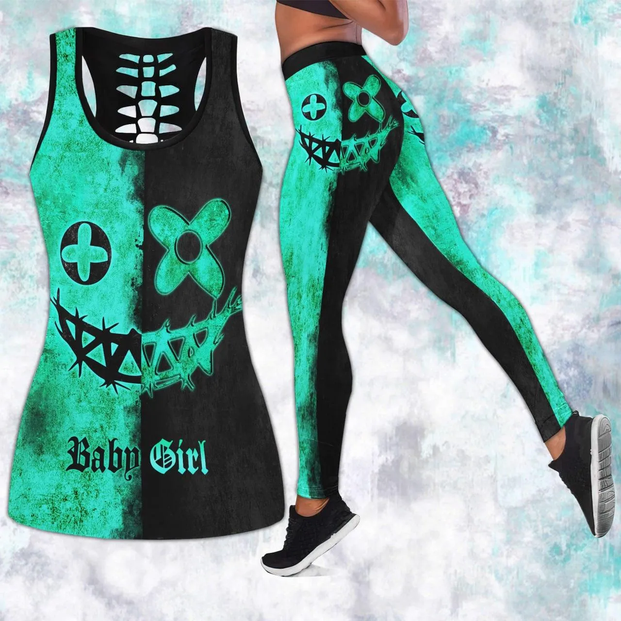 Green Black Smile Skull Tanktop and Leggings