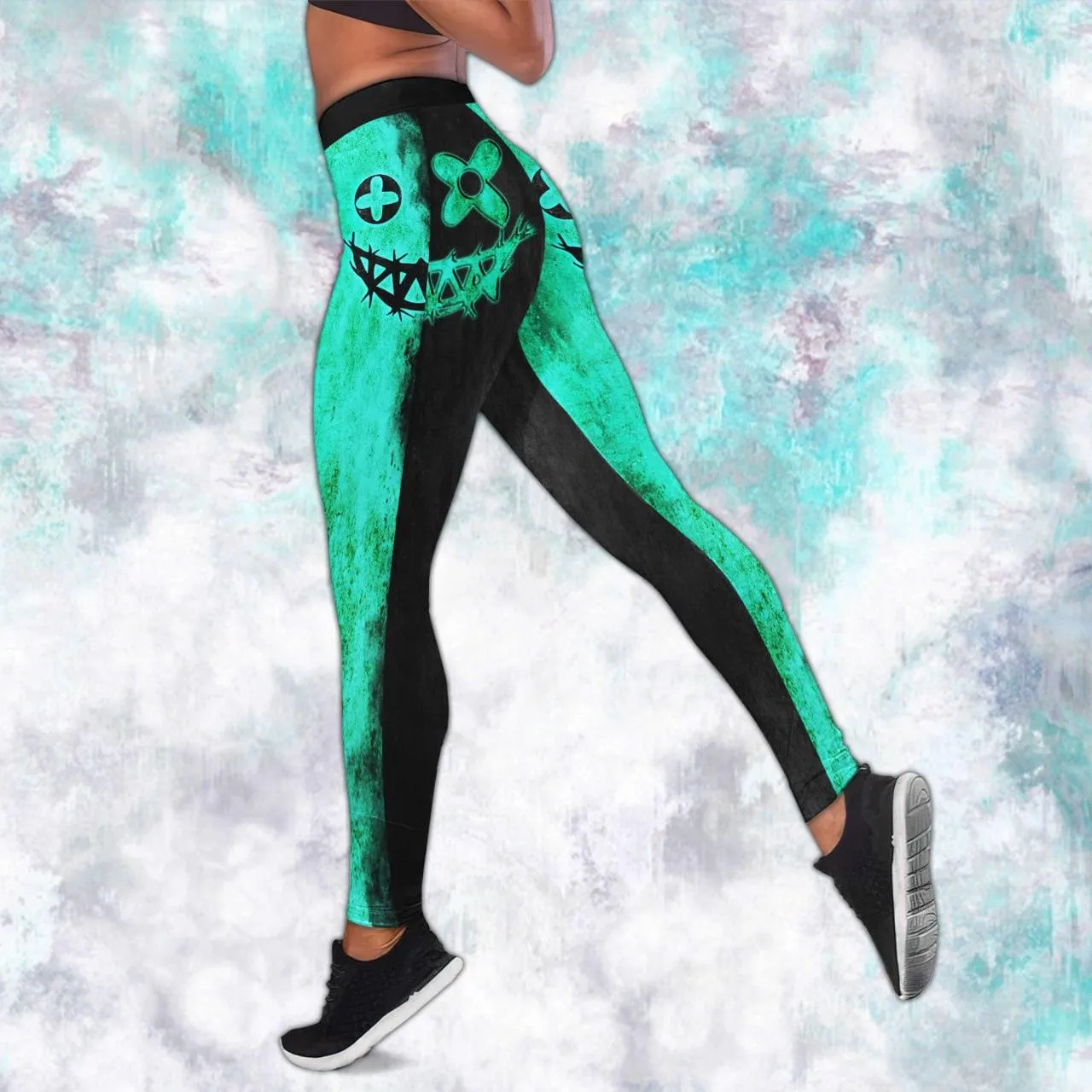 Green Black Smile Skull Tanktop and Leggings